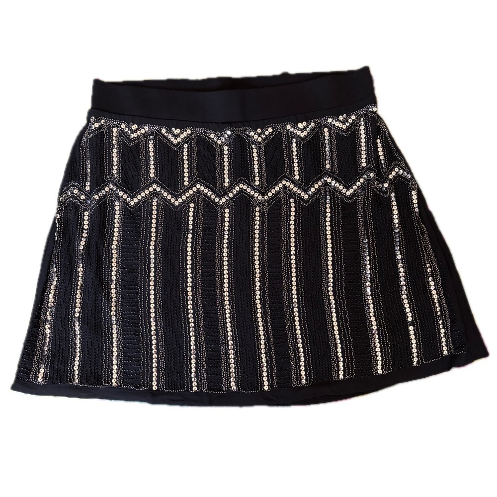 Torrid Embellished Beaded Sequin Short A Line Mini Skirt Black Silver 2
